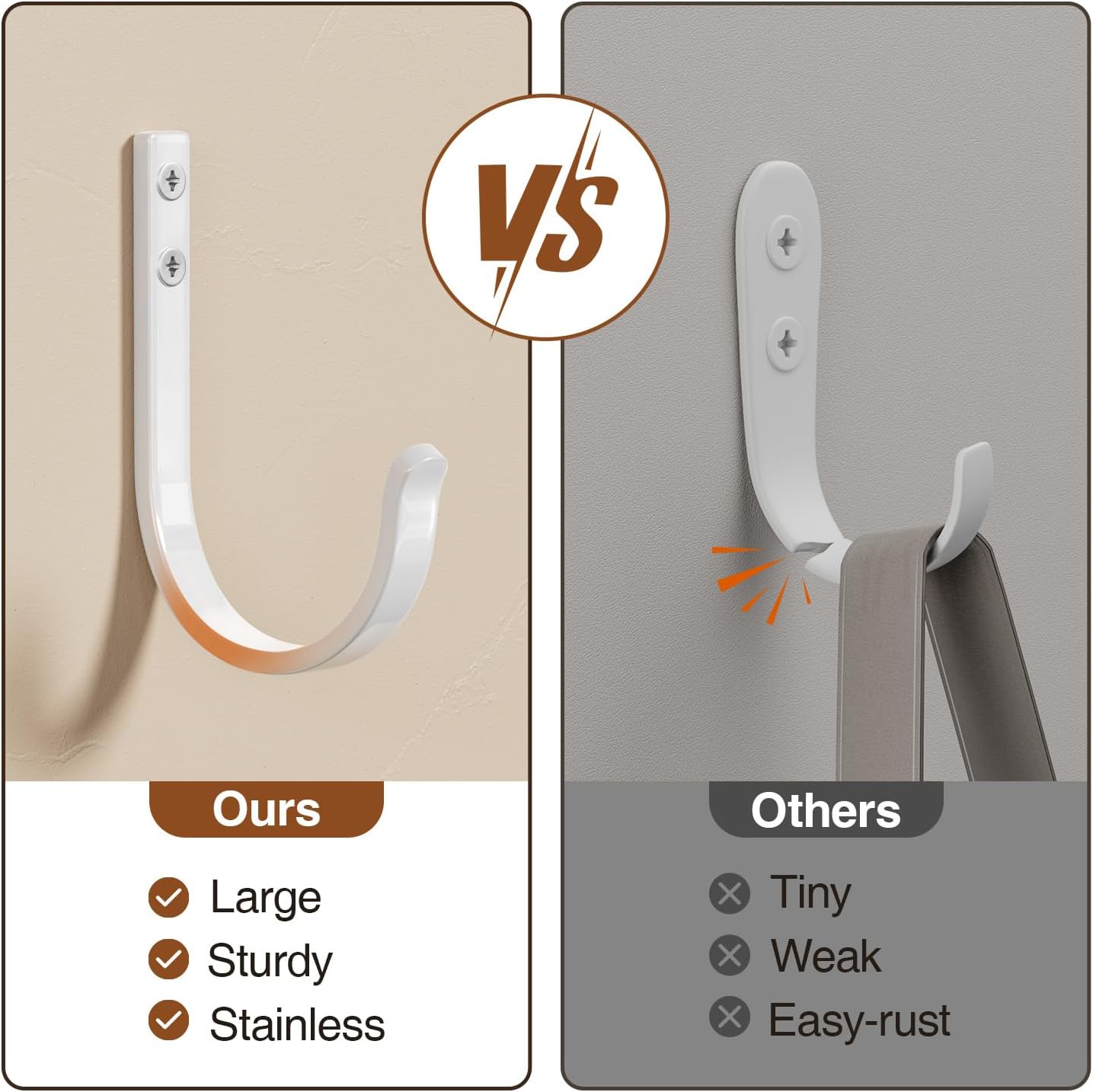 Wall Hooks for Hanging Towel/Coat - 22LB Screw in Metal Hanger Wall Mount, for Outdoor, Closet, Door, Bathrooms, for Backpack, Robe, White 20 Pack