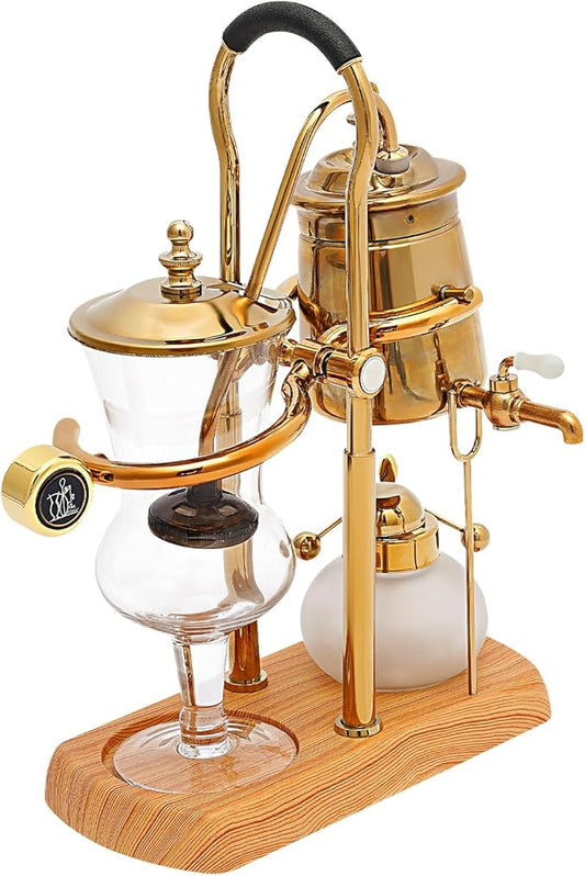 Belgium Royal Family Balance Coffee Maker，Luxury Royal Family Balance Syphon Siphon Vacuum Brewing System，Gold Vintage Classic Retro Coffee Pot
