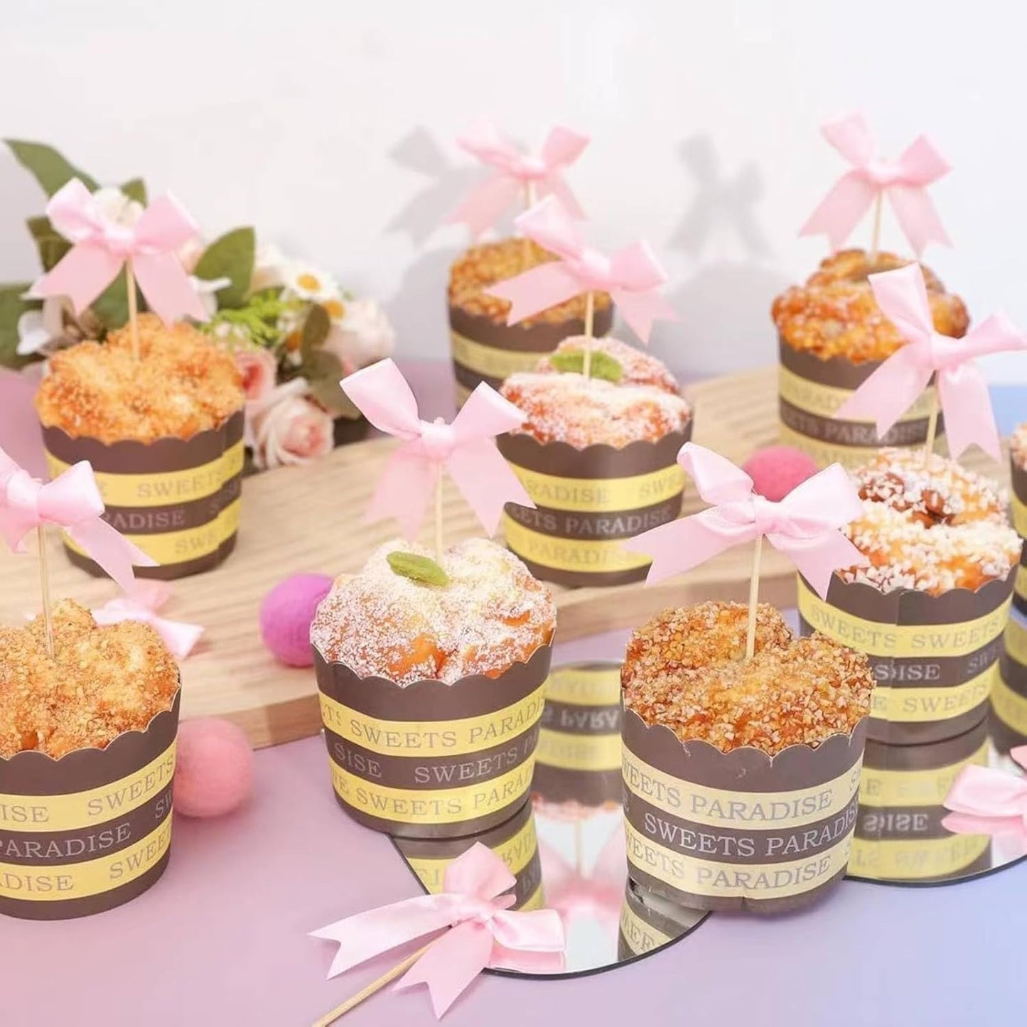 Pink Bow Cupcake Toppers,12 PCS Pink Birthday Decoration,Bow Themed Party Decorations Coquette Birthday Cake Decoration for Bachelorette Bridal Engagement Wedding Baby Shower Party Decor