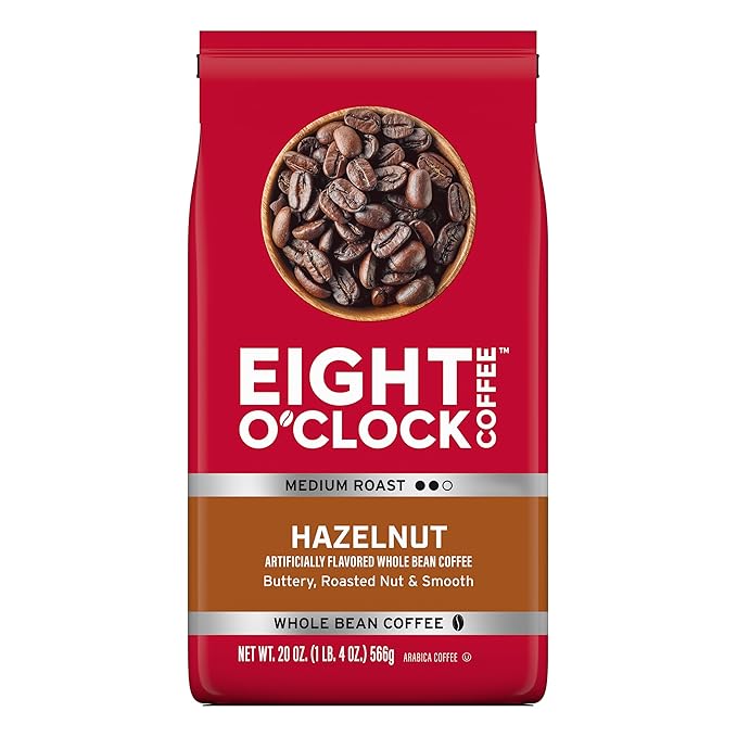 Eight O'Clock Coffee Hazelnut Whole Bean Coffee, Medium Roast, 20 Ounce (Pack of 1) - Buttery, Smooth & Nutty