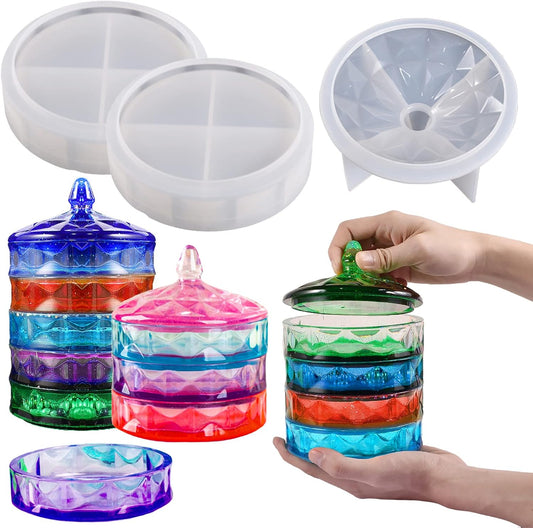 Multi-Layer Box Resin Mold with Lid, Silicone Storage Box Mould for Epoxy Casting, Stackable Organizer Decor Container for Storage Jewelry Trinket Candy DIY Crafts