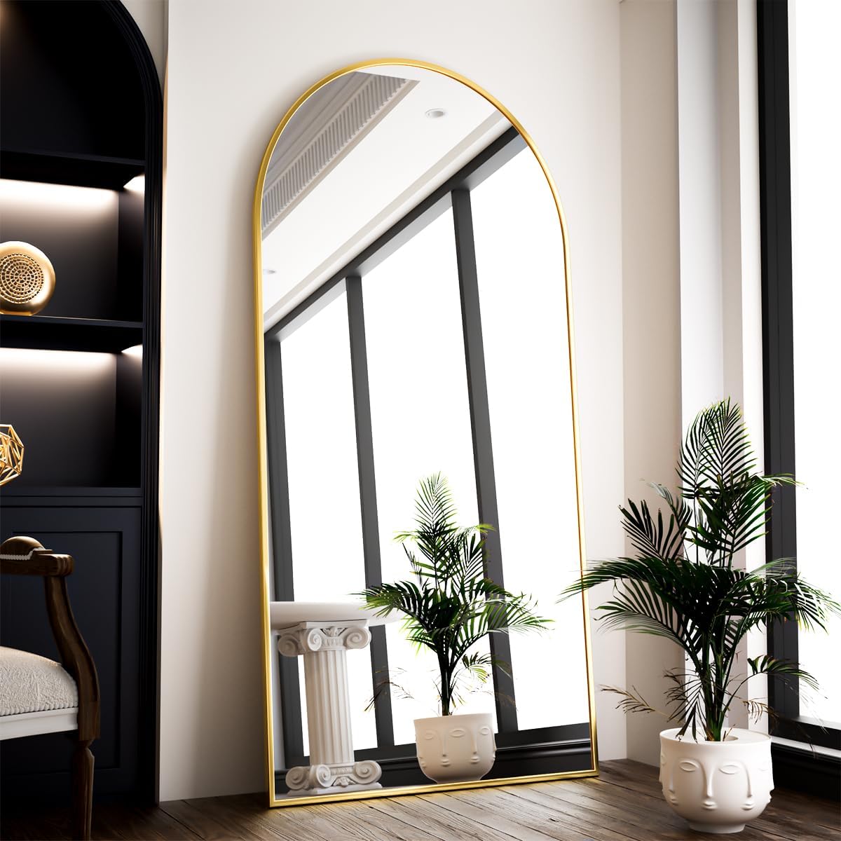 VooBang Oversized Full Length Mirror, 71" x 30" Arch Floor Mirror with Stand, Aluminum Alloy Frame Full Body Mirror for Bedroom Bathroom Living Room Decor, Gold