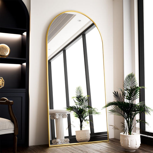 VooBang Oversized Full Length Mirror, 71" x 30" Arch Floor Mirror with Stand, Aluminum Alloy Frame Full Body Mirror for Bedroom Bathroom Living Room Decor, Gold