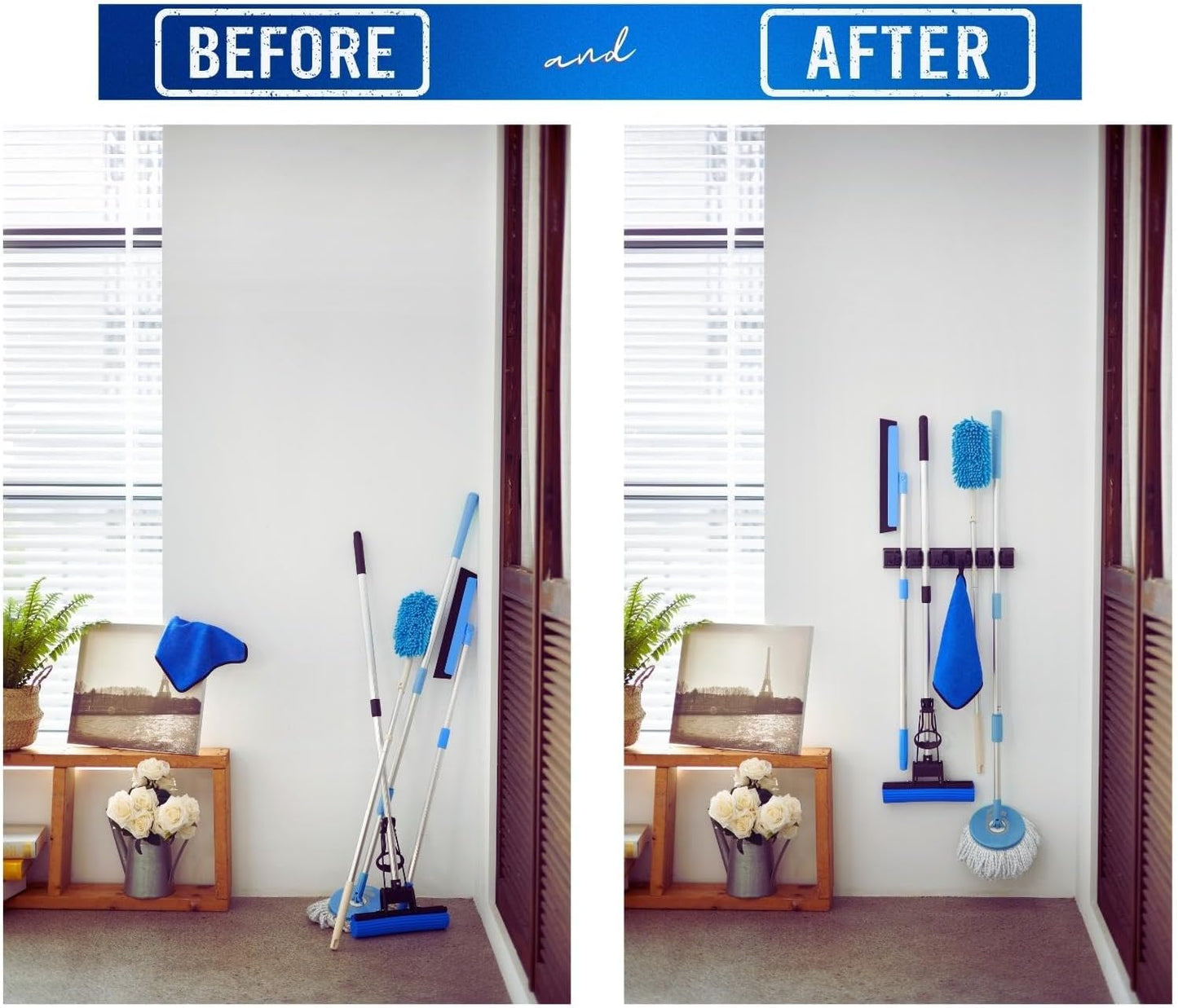 Displays By Jack wall mounted Broom and mop Holder, Black Utility Tool Organizer for Home, 1-Pack