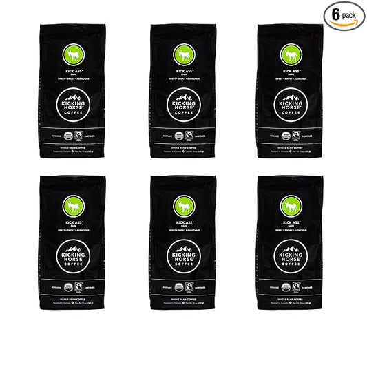 Kicking Horse Coffee, Kick Ass, Dark Roast, Whole Bean, 10 oz - Certified Organic, Fairtrade, Kosher Coffee (Pack of 6),10 Ounce (Pack of 6)