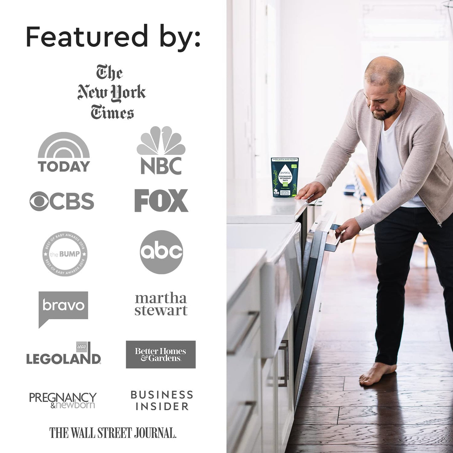 Puracy Dishwasher Pods, Natural Dishwasher Detergent, Free & Clear Dish tabs - Enzyme-Powered, Spot & Residue Free - TikTok Trend Items, Must Haves from TikTok Made Me Buy It (Free & Clear, 18 Count)