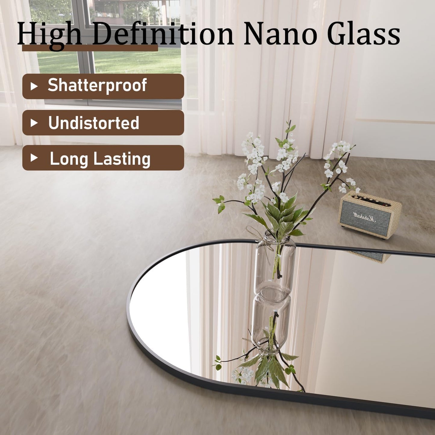 VooBang Arch Mirror Full Length, 26" x 71" Floor Mirror with Stand, Aluminum Alloy Frame Full Body Mirror, Standing Hanging or Leaning Against Wall for Bedroom and Living Room, Black