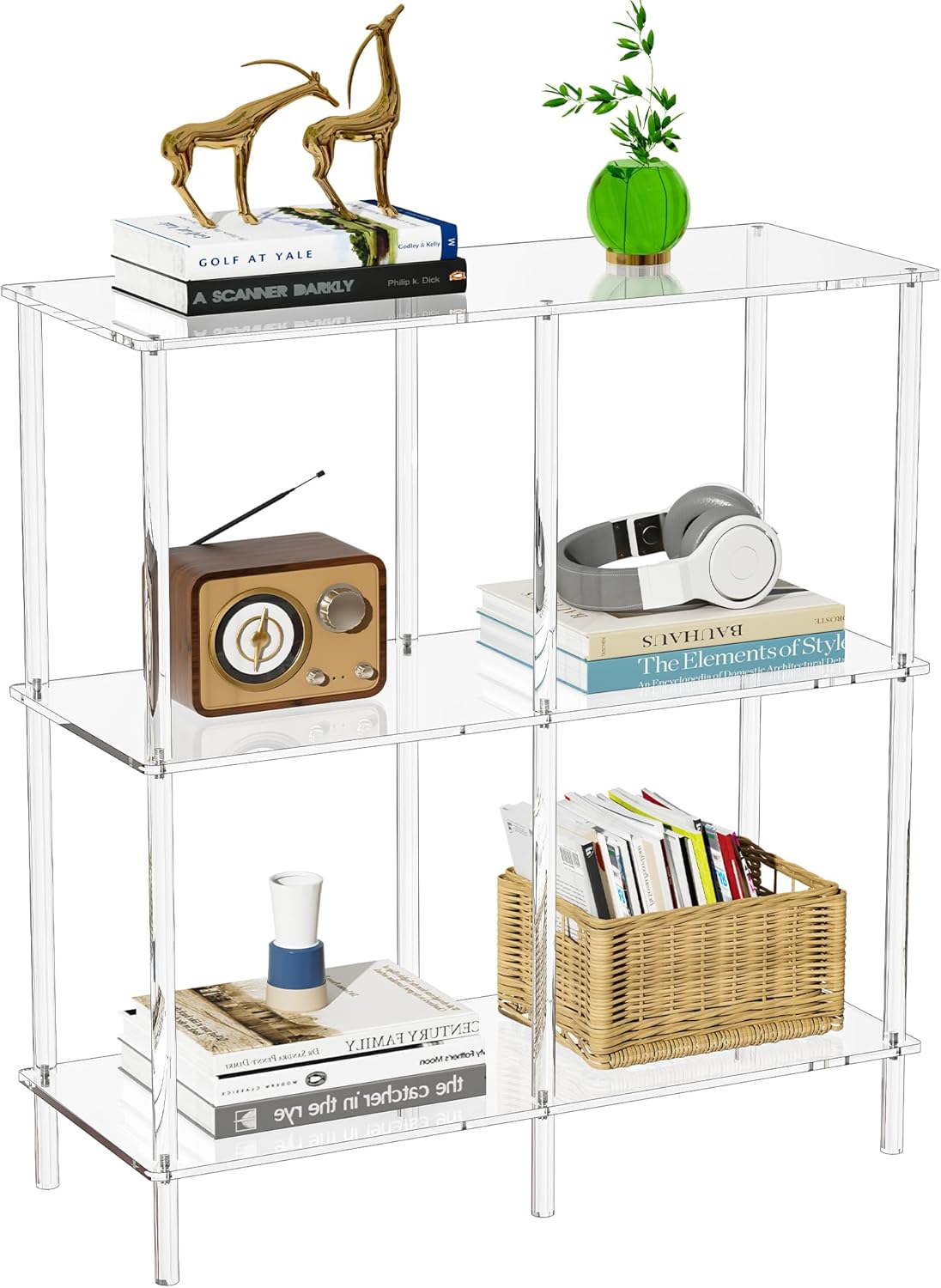 Acrylic Side Table Clear 3-Tier End Table for Living Room, Office, Hallway, Bedroom Small Bedside Table (8mm 31.7" high)