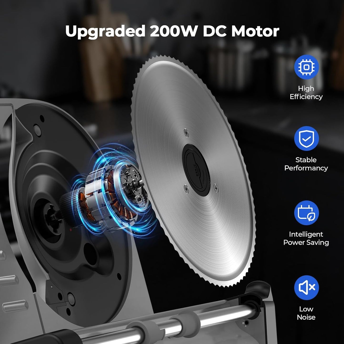 OSTBA Electric Meat Slicer with 200W DC Motor, 2 Removable 8.7” Stainless Steel Blades, Adjustable Thickness 0–15mm, Food Tray & Hand Grip, Deli Food Slicer for Meat, Cheese, Bread, Vegetables