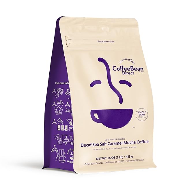 Coffee Bean Direct Decaf Sea Salt Caramel Mocha Flavored, Whole Bean Coffee, 1 Pound Bag (Pack of 1)