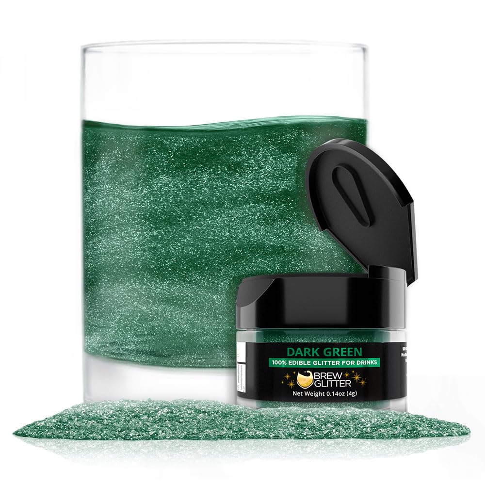 Brew Glitter Dark Green Edible Drink Glitter 1x 4g Jar for Cocktails, Beer, & Beverages