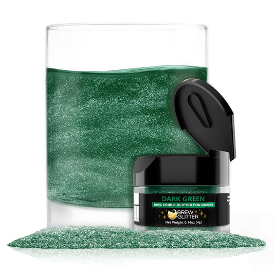 Brew Glitter Dark Green Edible Drink Glitter 1x 4g Jar for Cocktails, Beer, & Beverages