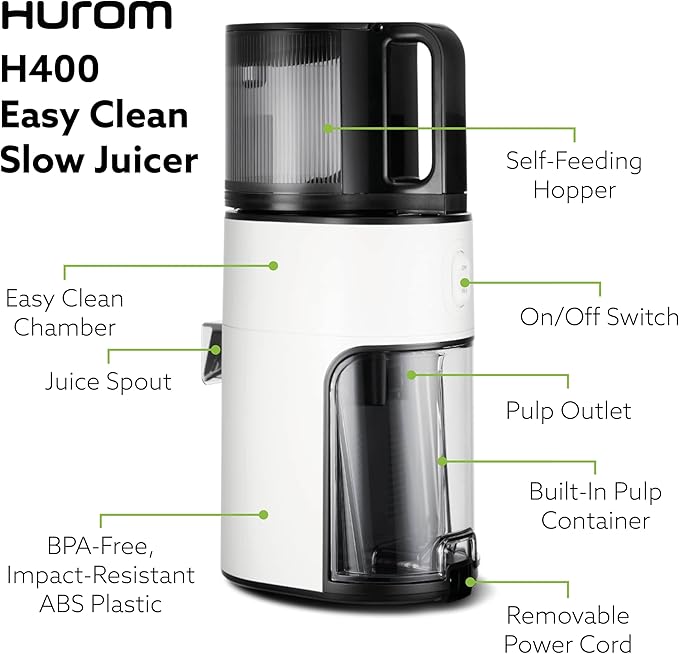 Hurom H400 Cold Press Juicer Machine, Award Winning Masticating Slow Juicer, Easy to Clean, Strainer & Hands Free with Self Feeding, Wide Mouth Hopper, Easy Assembly (Two-Tone Blue)
