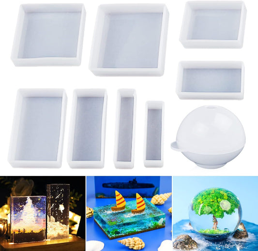 LET'S RESIN Epoxy Resin Molds, Resin Casting Molds Silicone Square Ball Molds 9PCS Different Sizes, Silicone Resin Molds for Resin Jewelry, Soap, Dried Flower Leaf, DIY Fans