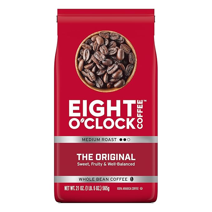 Eight O'Clock Coffee The Original Whole Bean Coffee, Medium Roast, 21 Ounce (Pack of 1) - Sweet, Fruity, Well Balanced