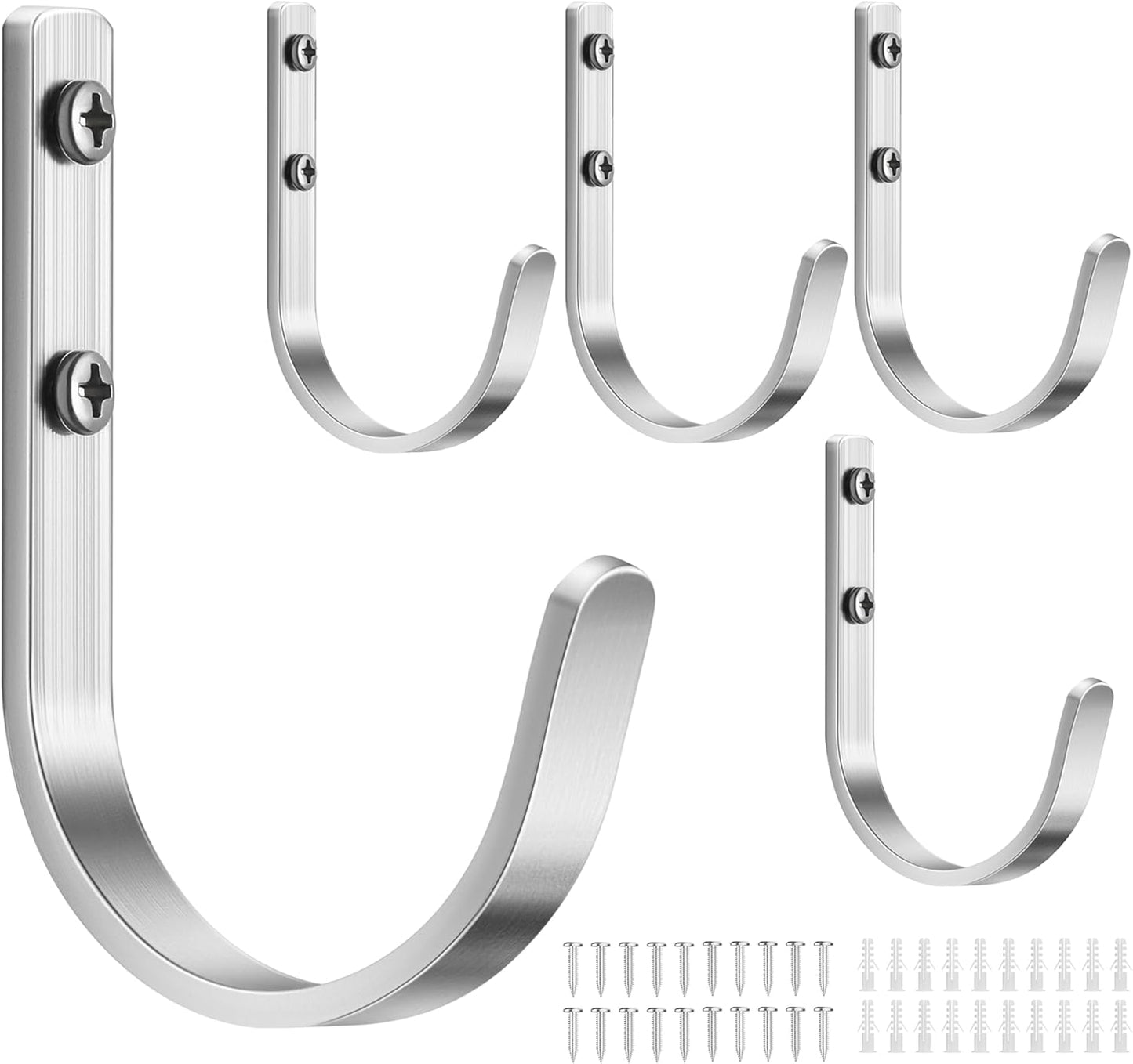 Wall Hooks for Hanging Towel/Coat - 22LB Screw in Metal Hanger Wall Mount, for Outdoor, Closet, Door, Bathrooms, for Backpack, Robe, Silver 5 Pack