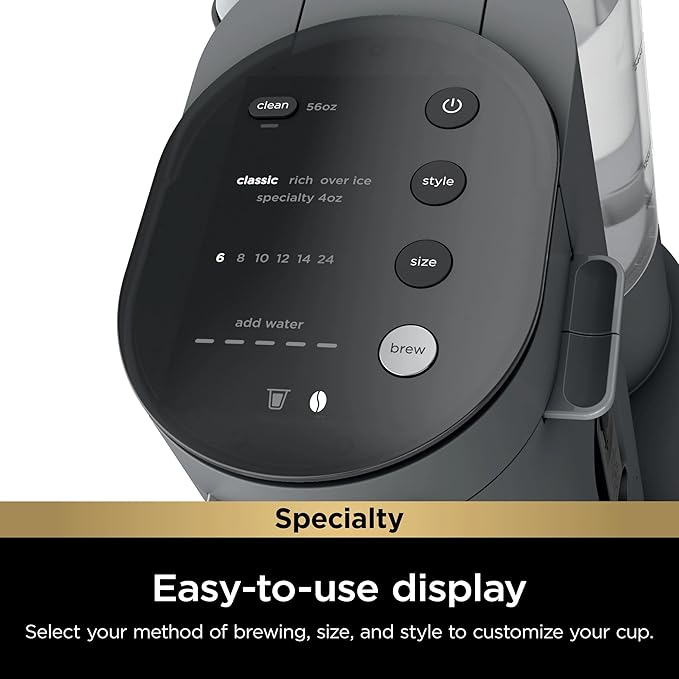 Ninja Single-Serve Coffee Maker, Pods & Grounds, 4 Brew Styles: Classic, Rich, Over Ice, Specialty, Compact, Frother, 6-24 oz Brew Sizes, Travel Mug Friendly, Gray, PB050