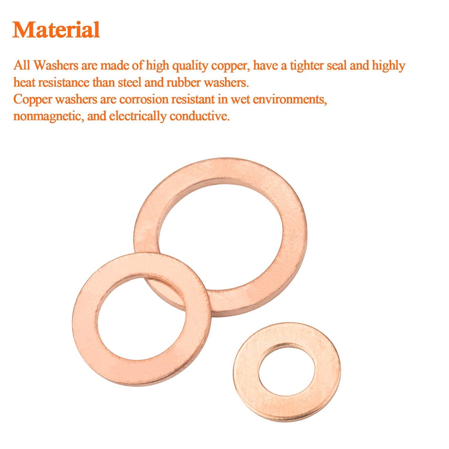 M27 Copper Flat Washer Crush Washer Sealing Ring, 27mm ID, 35mm OD, 1.5mm Thickness, 10 Pieces