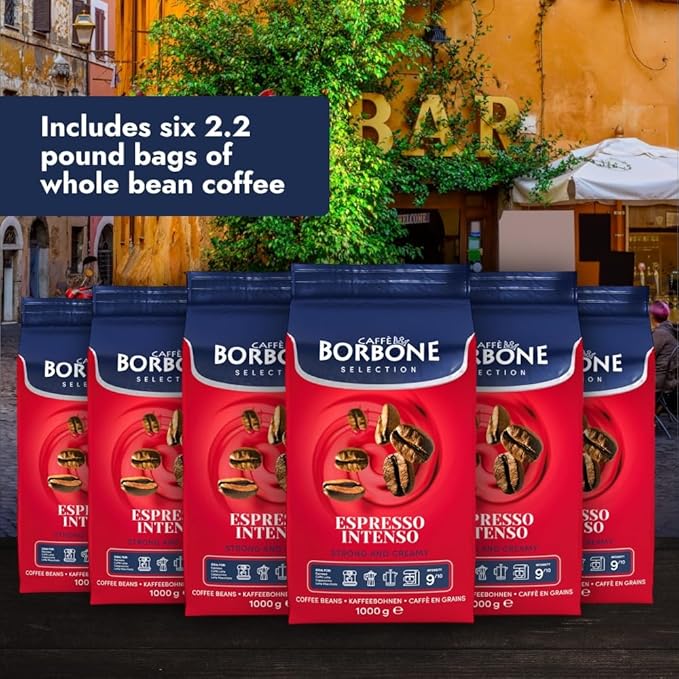 Caffe Borbone Whole Bean Coffee, Espresso Intenso, Medium Roast, Full-Bodied and Strong, Premium Robusta Coffee Beans, Roasted and Freshly Packaged in Italy - 2.2 Pound Bag (Pack of 6)
