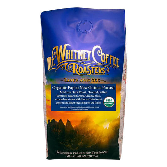 Mt. Whitney Organic Papua New Guinea, Medium Dark Roast, Low Acid Coffee (Ground, 2Lb)