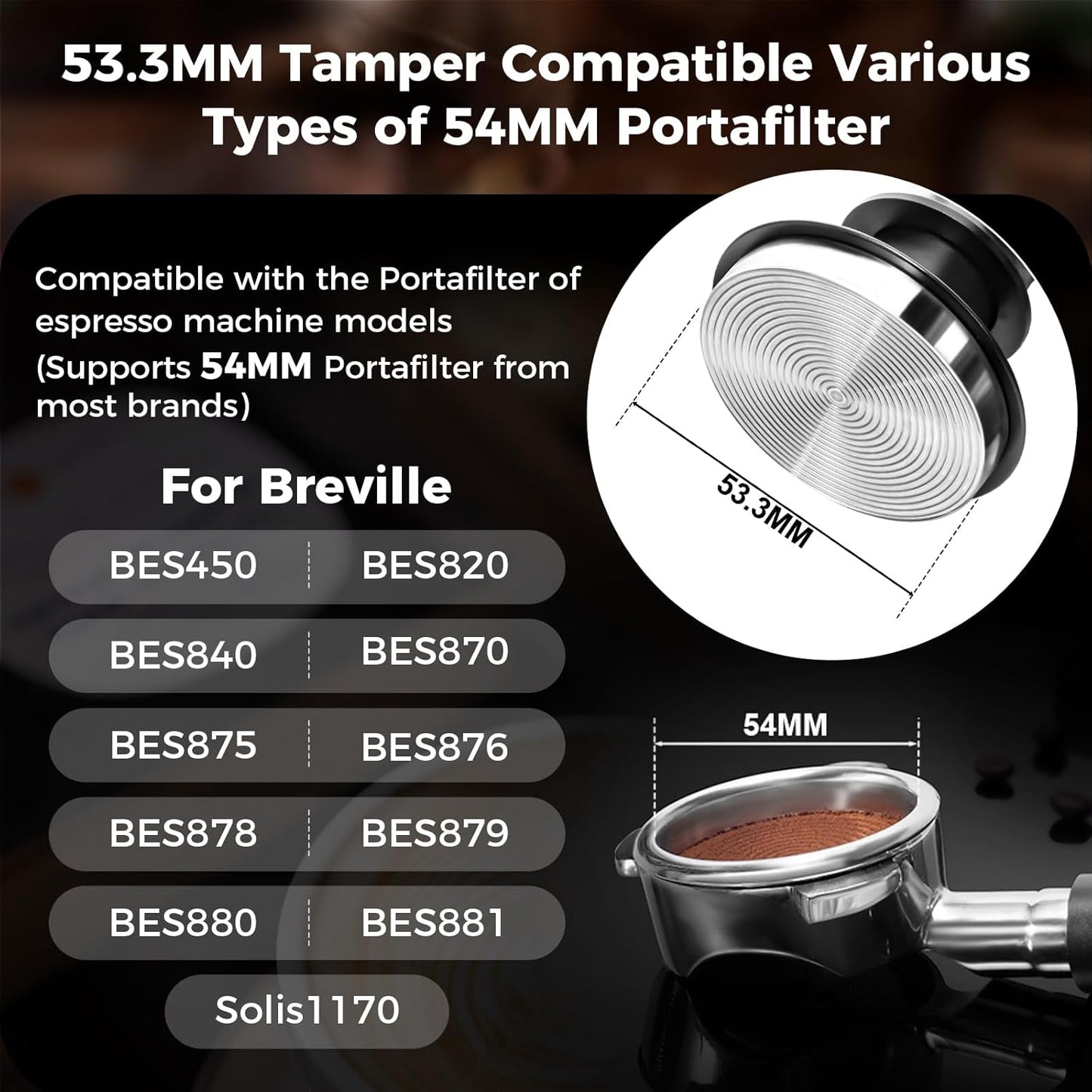 IKAPE 53MM Coffee Tamper Set Black 6 IN 1, Espresso Tamper, Distributor, Magnetic Dosing Funnel, Silicone Mat, Puck Screen, Cleaning Towel