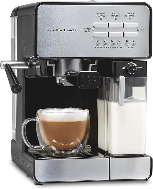 Hamilton Beach Slide and Lock Espresso Machine, Programmable Coffee Maker for Café-Quality Cappuccino & Latte, 15 Bar Pump, Milk Frother Steamer Wand, 70 oz. Removable Reservoir, Black (40750)