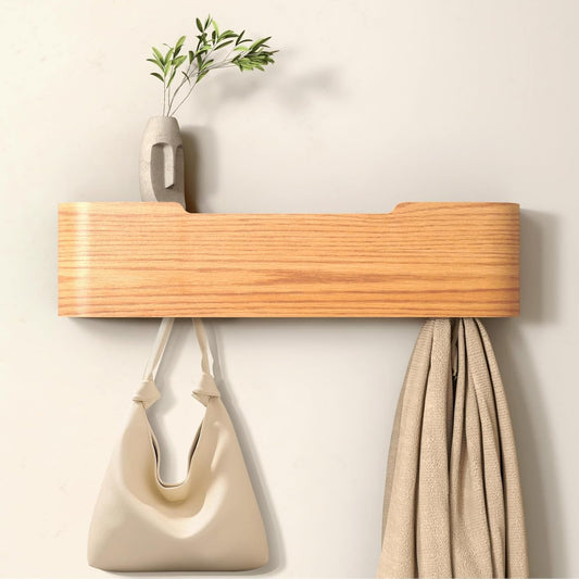 Coat Rack Wall Mount Entryway Organizer Modern Key Holder Wall Mount with Wooden Shelf Entryway Hooks for Bedroom Kitchen Hallway Bathroom for Hanging Coats Hats Bags Towels