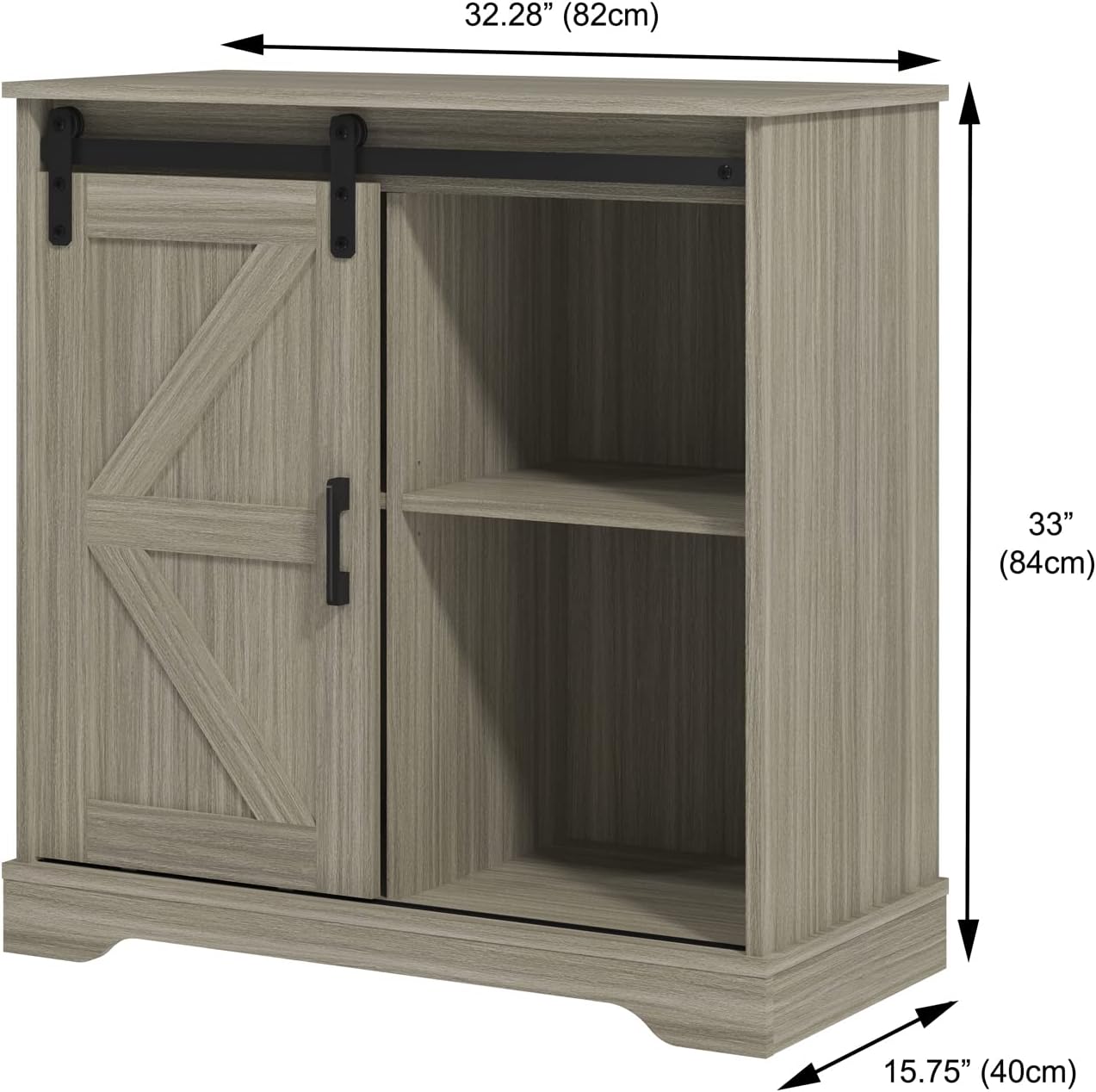 Panana Sliding Barn Door Buffet Sideboard Storage Cabinet Coffee Bar Kitchen Farmhouse Style (Oak)