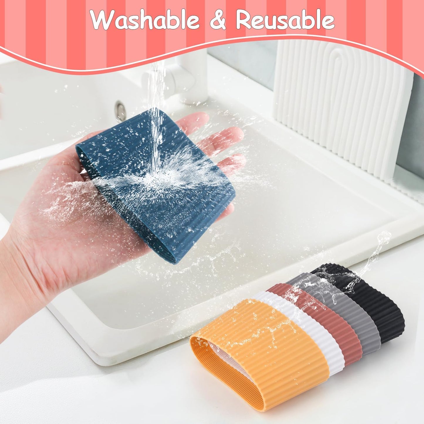 6 Pack Silicone Cup Sleeve Heat Resistant Coffee Cup Protective Sleeve Nonslip Glass Bottle Mug Protector Cover for Home Travel - Multicolor