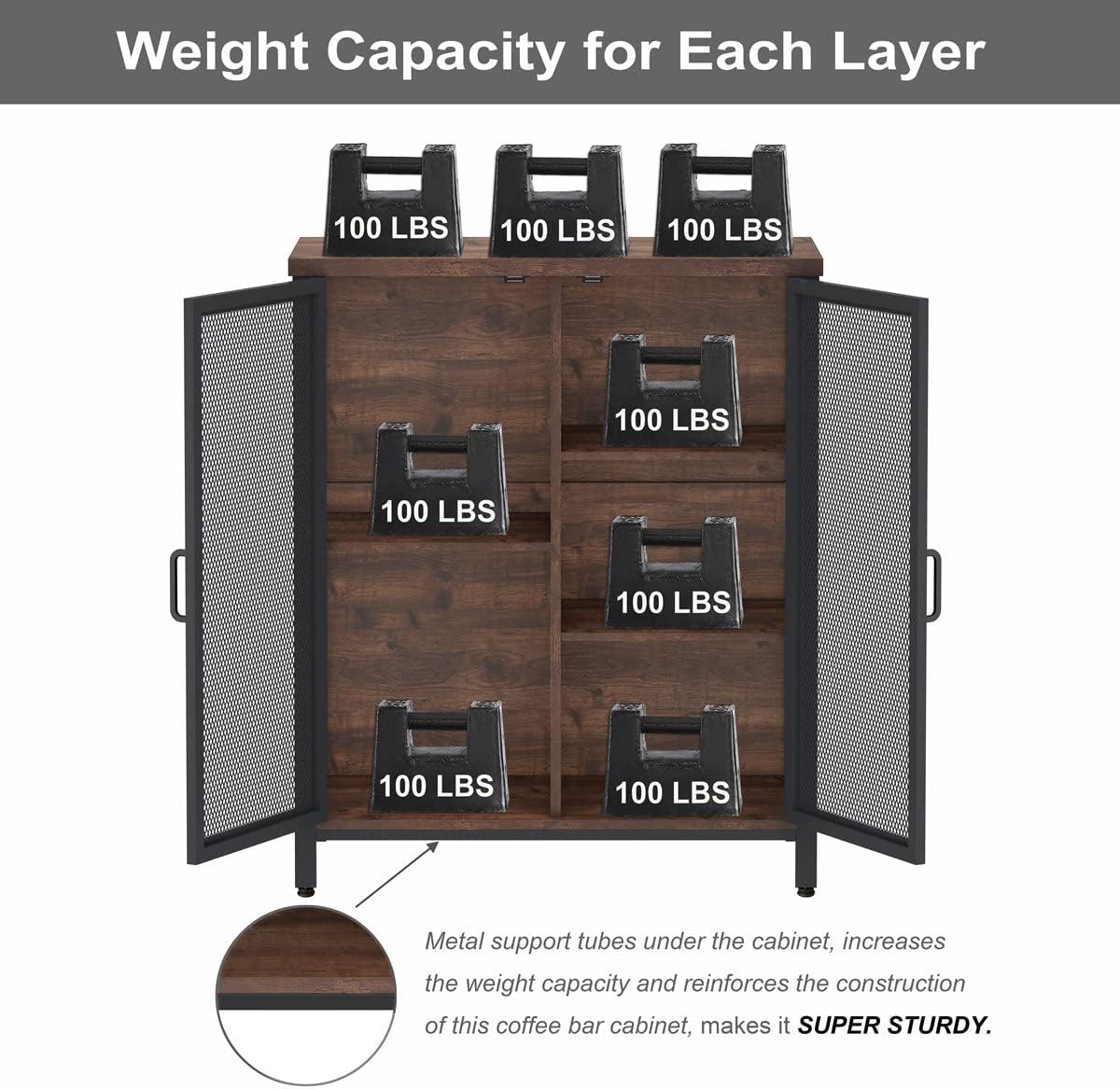 BON AUGURE Coffee Bar Cabinet for Liquor, Small Storage Cabinet for Home Kitchen, Farmhouse Sideboard Buffet Cabinets, Industrial Alcohol Cabinets for Dining Entryway Living Room (Rustic Oak)