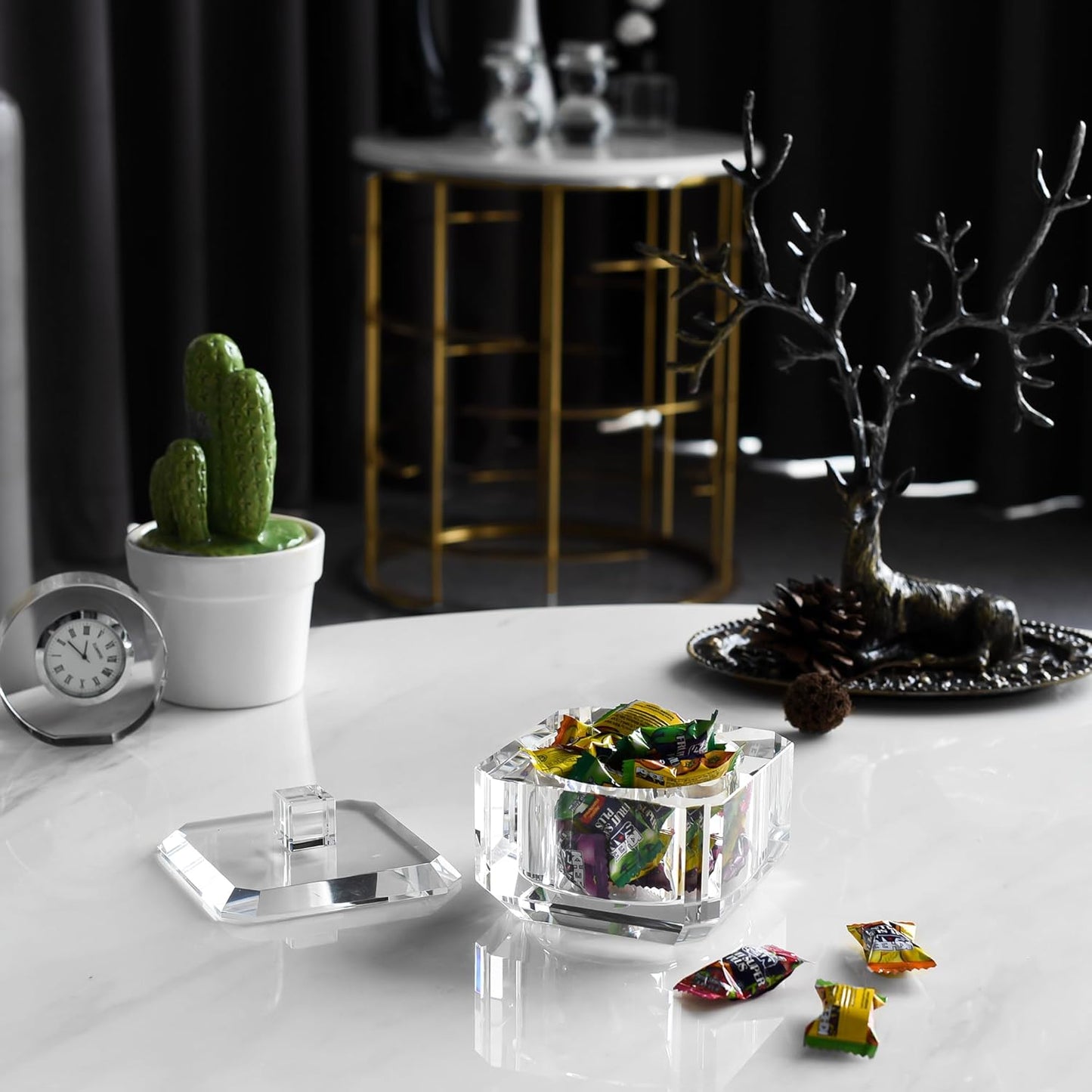 kitCom Crystal Candy Dish with Lid Hand-Cut Home Decorative Jewelry Box Candy Jar W 4" x H 3.5", Comes With Gift Box