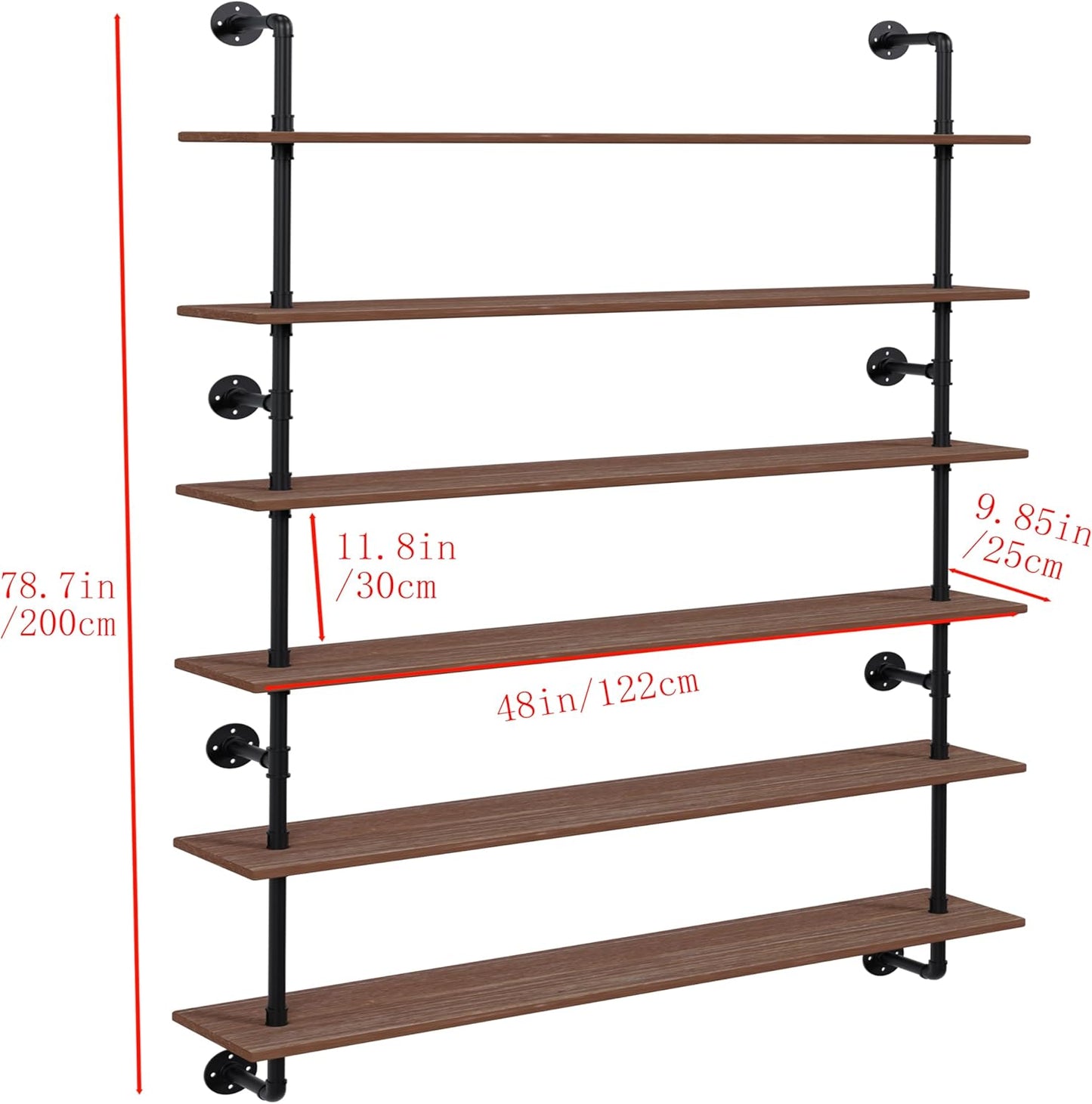 48 InchPipe Bookshelf Floating Shelves for Wall Shelves Bookshelf Industrial Pipe Shelving Shelves Real Wood Planks Rustic Hanging Shelves Farmhouse Kitchen Bar Shelving