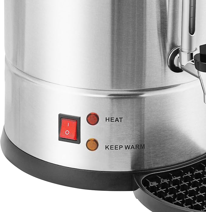 Commercial Electric Coffee Pot 1500W Stainless Steel Coffee Maker Hot Water Dispenser with Drip Tray for Cafes Offices Gatherings, No Temp Control (Silver, 25L)