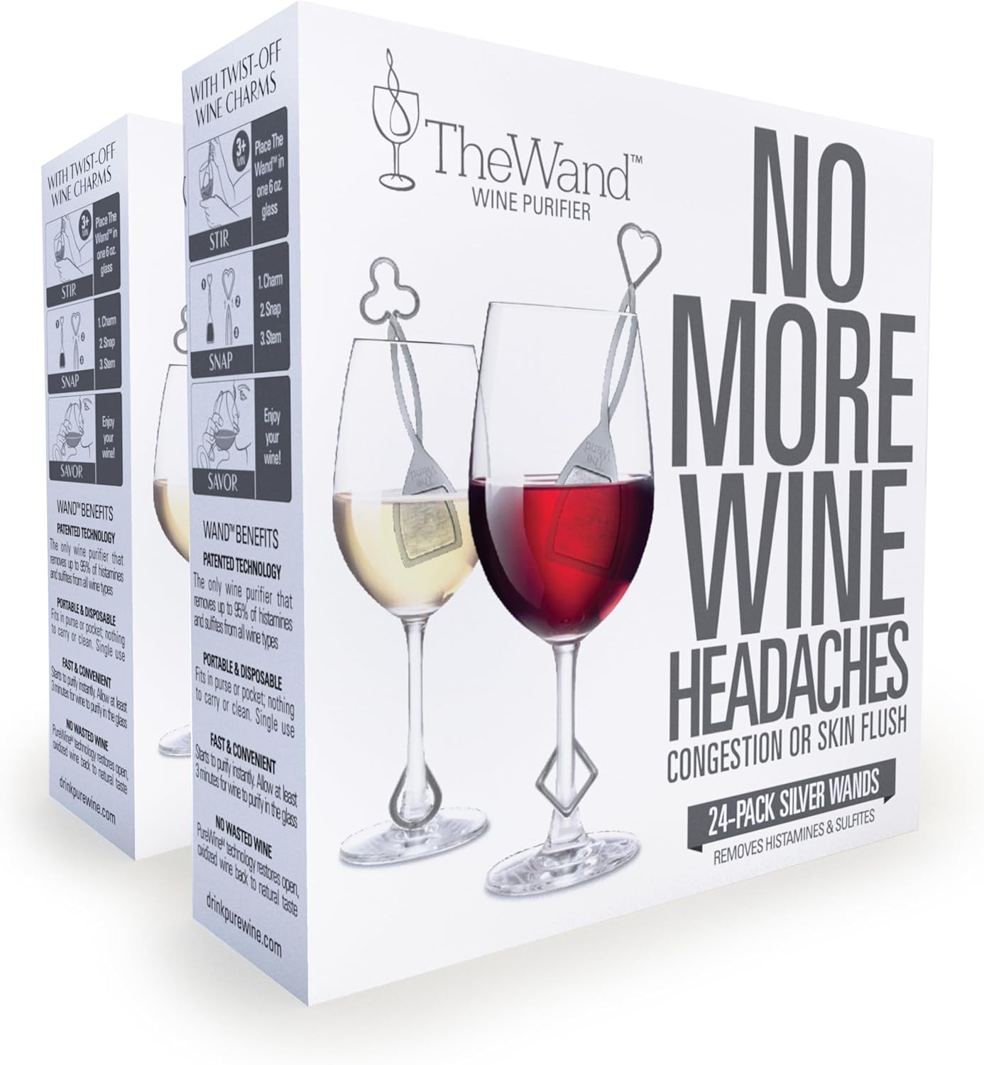 PureWine Wine Wands Purifier, 48 Wine Filters Remover Histamines Sulfite - May Reduce and Alleviate Wine Allergies & Sensitivities - Restores Taste, Perfect Wine Pourer, Gifting, Holiday (48 Pack)