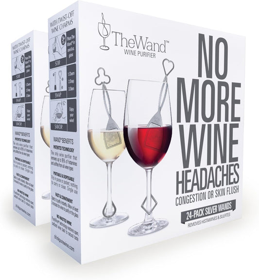 PureWine Wine Wands Purifier, 48 Wine Filters Remover Histamines Sulfite - May Reduce and Alleviate Wine Allergies & Sensitivities - Restores Taste, Perfect Wine Pourer, Gifting, Holiday (48 Pack)