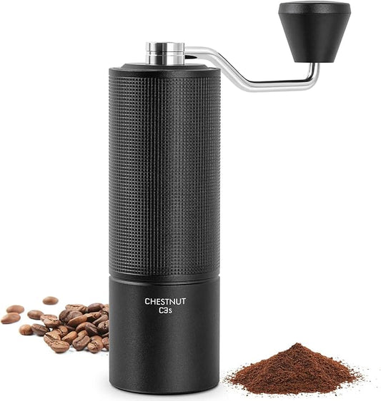 TIMEMORE Chestnut C3S Manual Coffee Grinderwith Stainless Steel S2C Conical Burr, All-Metal Body, Adjustable Setting for Espresso/Pour Over/French Press, Capacity 25g, portable Hand Grinder, Black