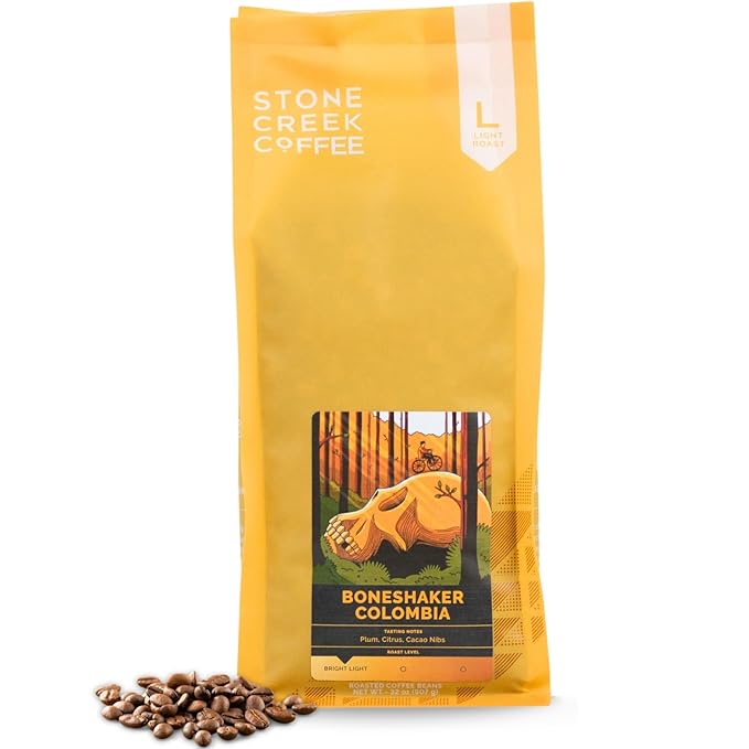 Stone Creek Coffee Light Roast Whole Bean Coffee – 2 LB (Pack of 1) – Smooth Specialty Fresh Roasted Coffee Beans with Juicy and Citrus Tasting Notes, Boneshaker Colombia