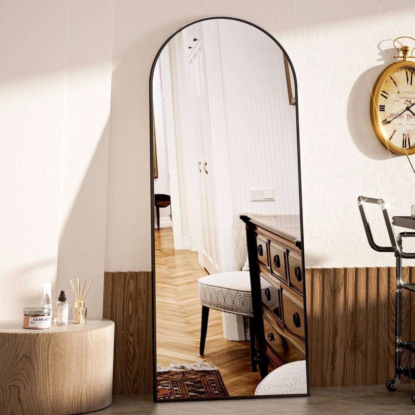 VooBang Arch Mirror Full Length, 26" x 71" Floor Mirror with Stand, Aluminum Alloy Frame Full Body Mirror, Standing Hanging or Leaning Against Wall for Bedroom and Living Room, Black