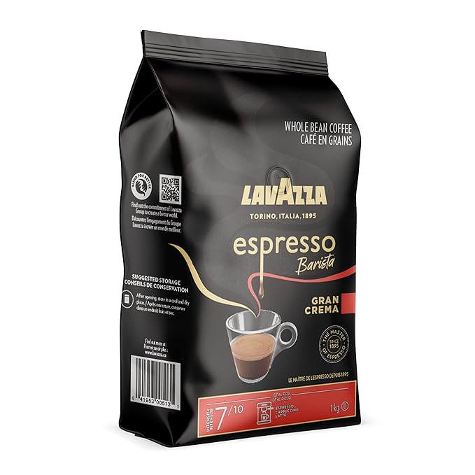Lavazza Espresso Barista Gran Crema Whole Bean Coffee Blend, Medium Espresso Roast, 1 kg Bag - Chocolate and Spicy Aroma