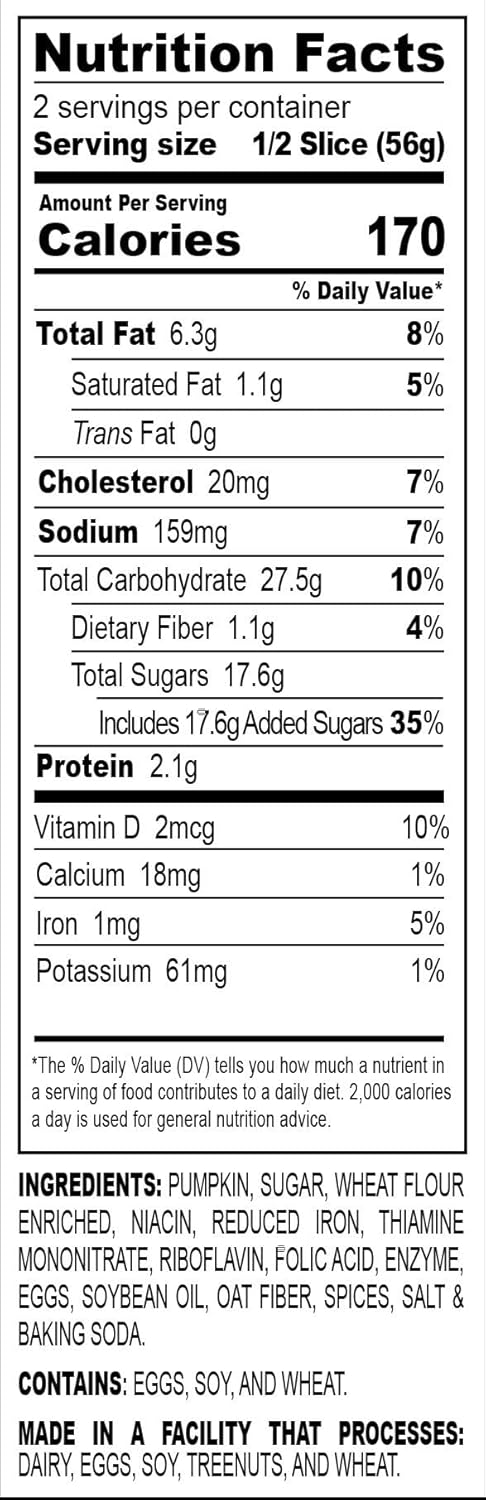 Nadel - NATURALLY DELICIOUS Pumpkin Spice Bread Slices, 16 Pack, Sweet Breads & Cakes breakfast bar, back to school lunch snack.