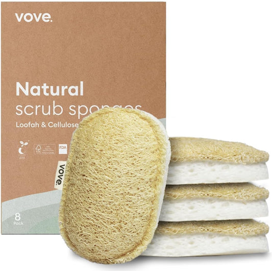 Vove. | Earth-Friendly Kitchen Sponges | 100% Natural | 12 Pack | Long-Lasting | Versatile Cleaning | Plastic Free | Washing up Sponge | Cellulose | Non-Scratch Scrubber | Compostable