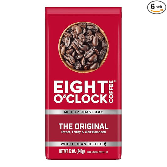 Eight O'Clock Coffee The Original Whole Bean Coffee, Medium Roast, 12 Ounce (Pack of 6) - Sweet, Fruity, Well Balanced
