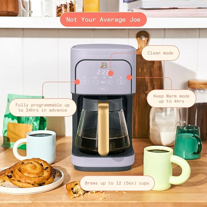 Beautiful 12-Cup Programmable Coffee Maker – Auto Brew, Digital Timer, Glass Carafe (Lavender)