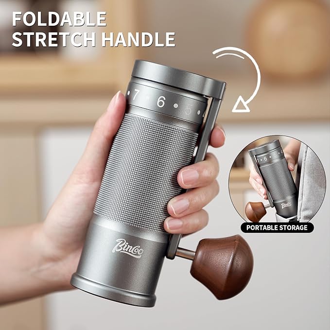Bincoo Foldable Manual Coffee Grinder with External Adjustable Setting,Coffee Bean Grinder with Portable Storage Bag,Stainless Steel Burr Grinder Suitable for Home, Office and Travel for Use(Gray)