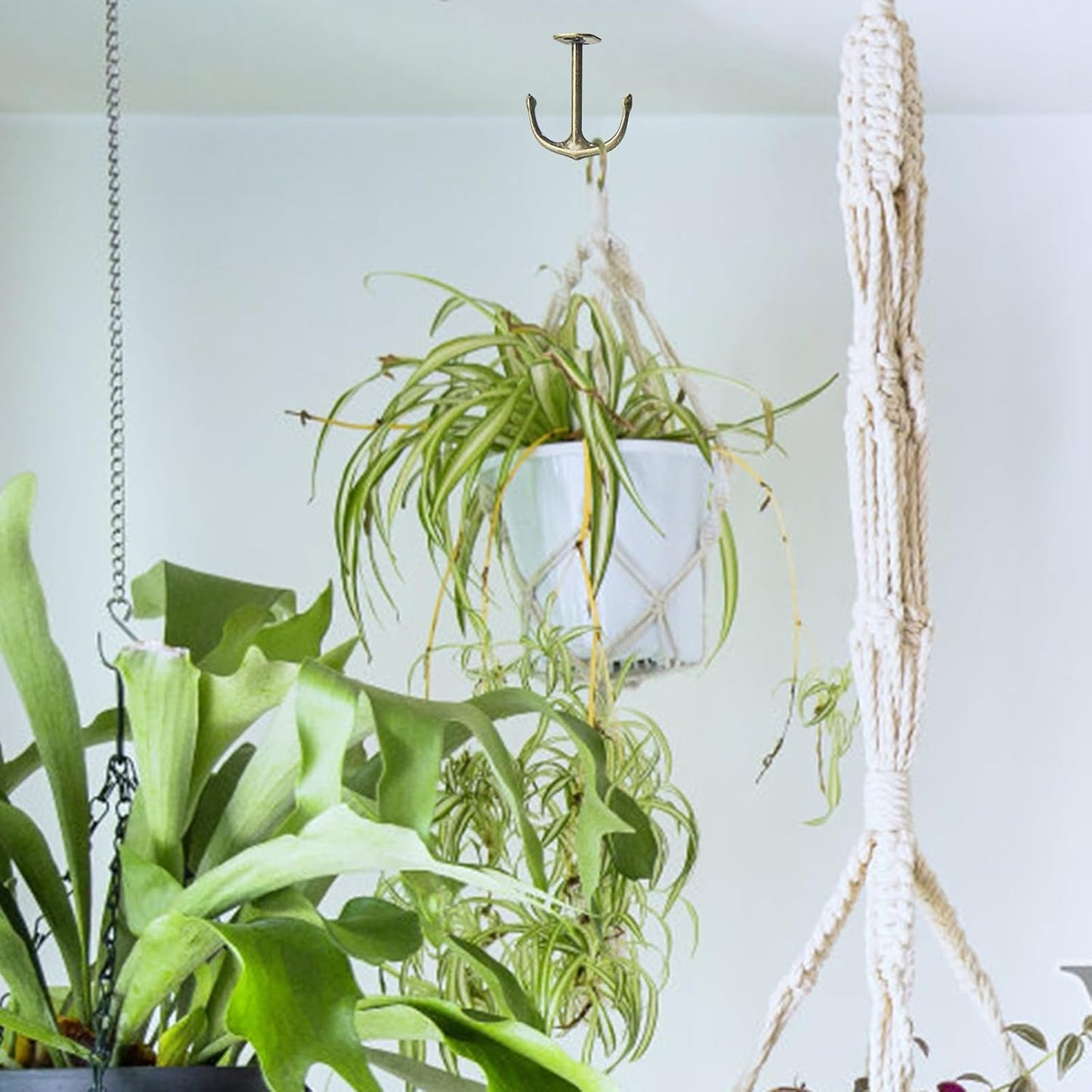 Anchor Shape Zinc Alloy Double Prong Ceiling Hooks, 4-Pack Under Shelf Coat Hooks Hanging Towel Robe Clothes Cap Bathroom Kitchen Cabinet Garage Use (Bronze)