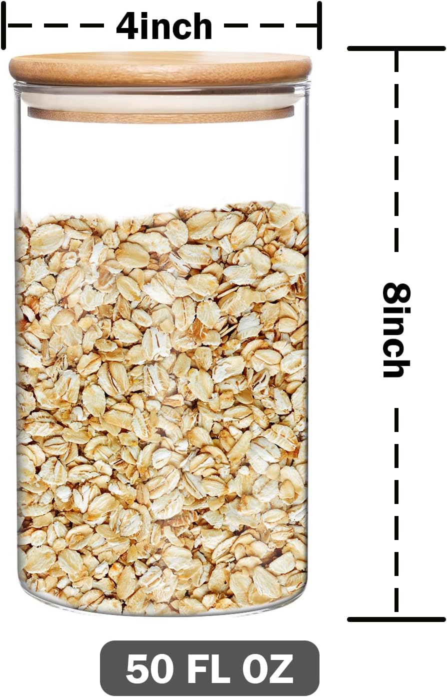 umieo 50oz (1400ml) Glass Jar with Lid Airtight Food Storage Container Bamboo Large Clear Canisters Hold Coffee Beans Candy Nuts Sugar