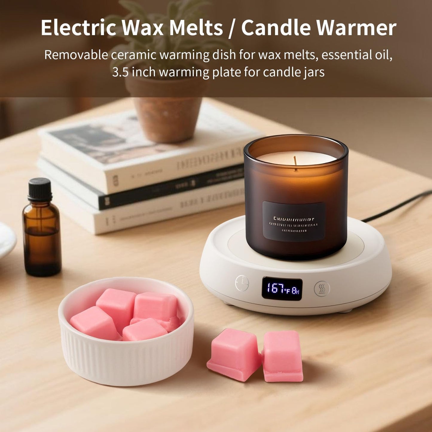 Wax Melt Warmer 3-in-1 Candle Warmer, Electric Scented Wax Melter Fragrance Wax Cube Burner for Home Bedroom Office, 8H Auto Shut Off 3 Temperature Setting (White)