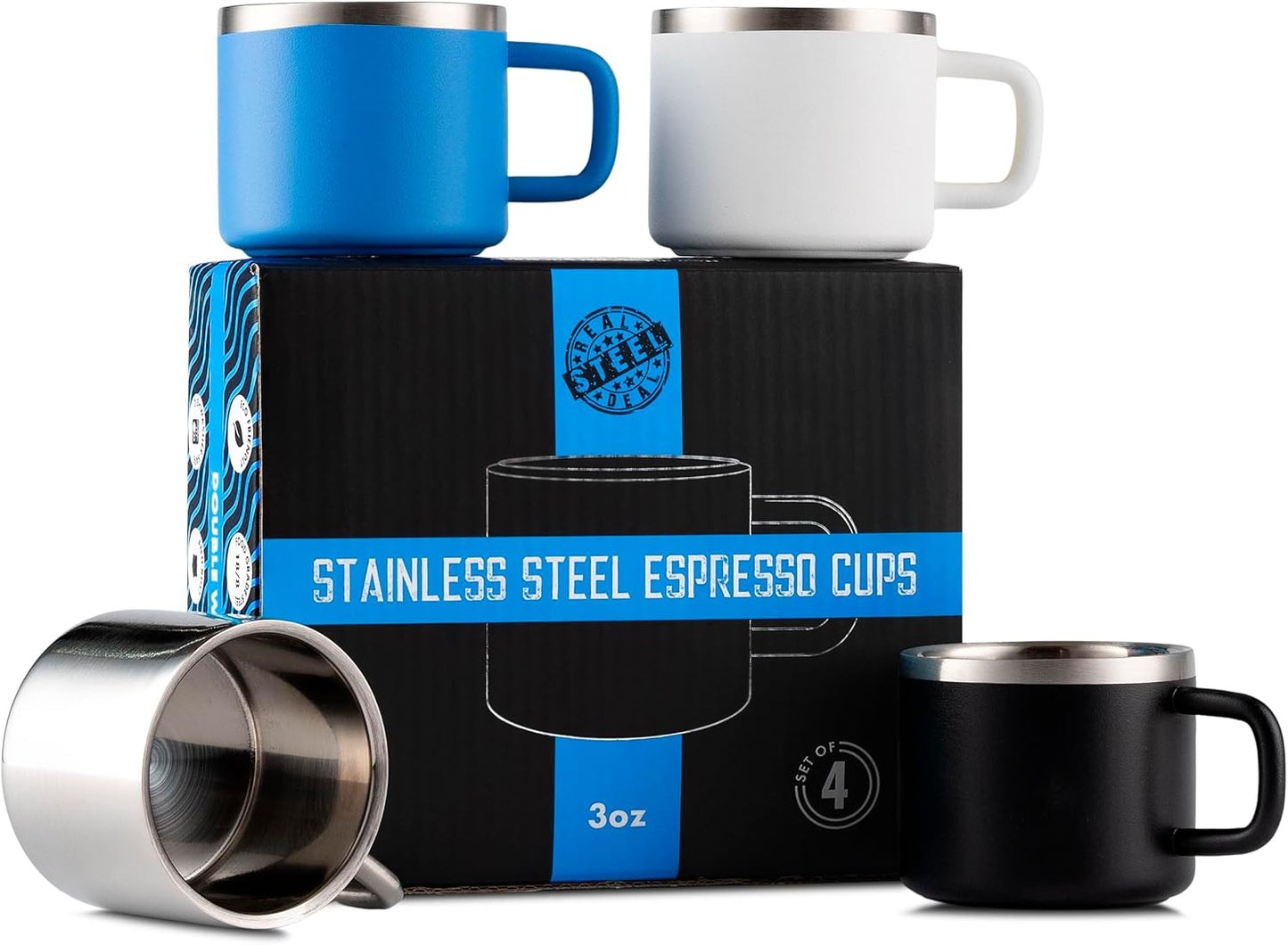 "Little Sipper 3 oz Insulated Espresso Cups - Premium Double Wall Set of 4 Demitasse