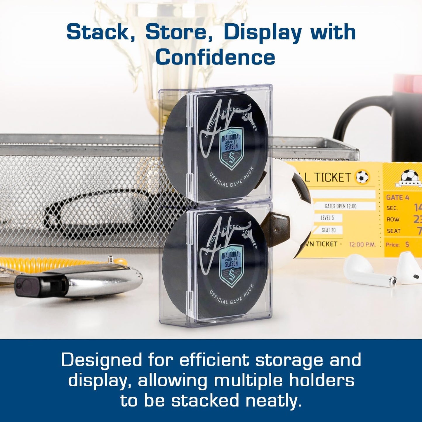 BCW Hockey Puck Display Case Cube Holder 6-Pack, Crystal Clear, Stackable