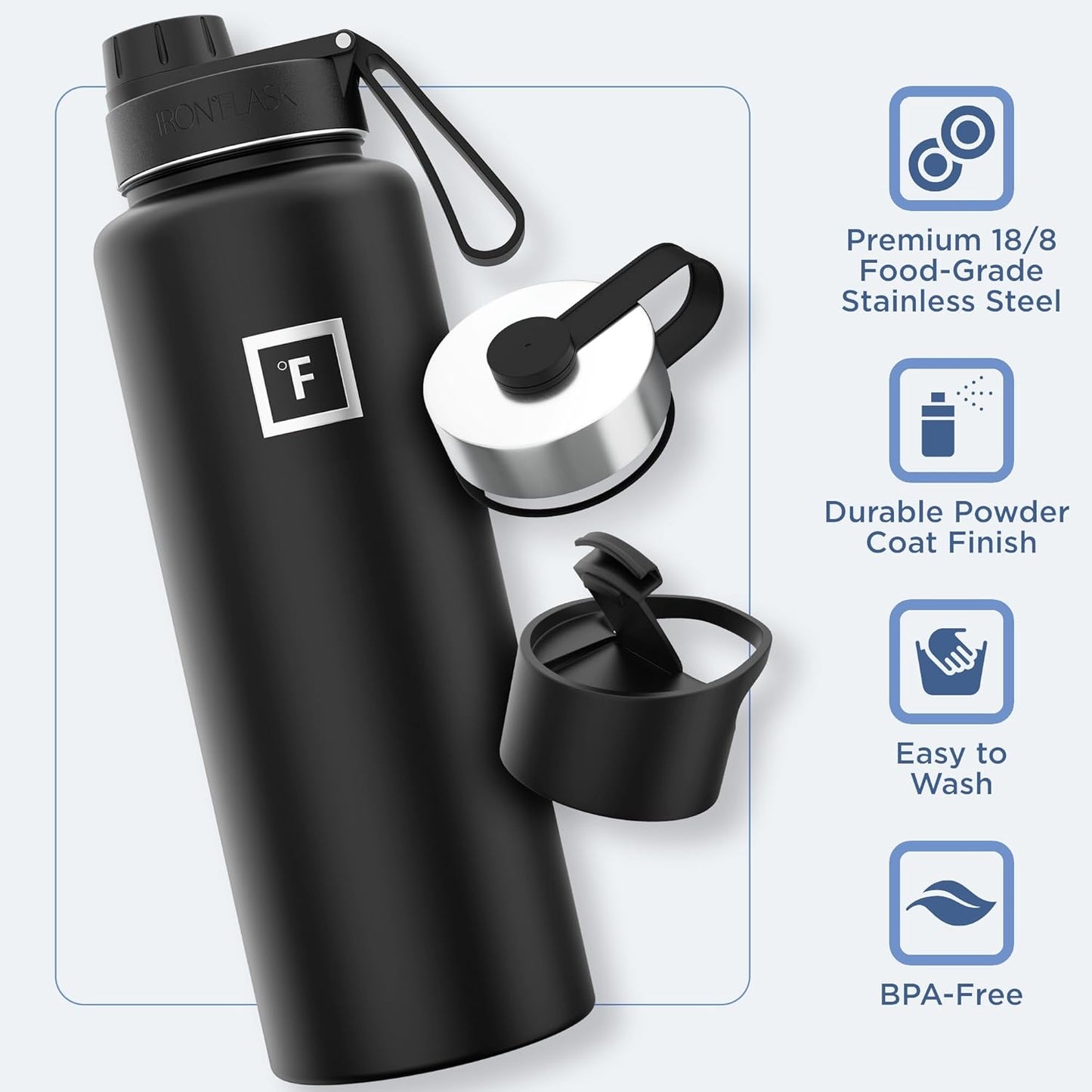 IRON °FLASK Camping & Hiking Hydration Flask with 3 Lids - Stainless Steel, Double Walled & Vacuum Insulated Water Bottle - Leak Proof & BPA Free (Dark Rainbow, Spout - 40 oz)